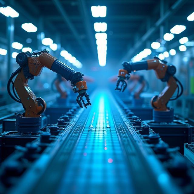 Linea robotica in fabbrica con 5G