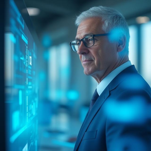 Dirigente che osserva dashboard di rete 5G
